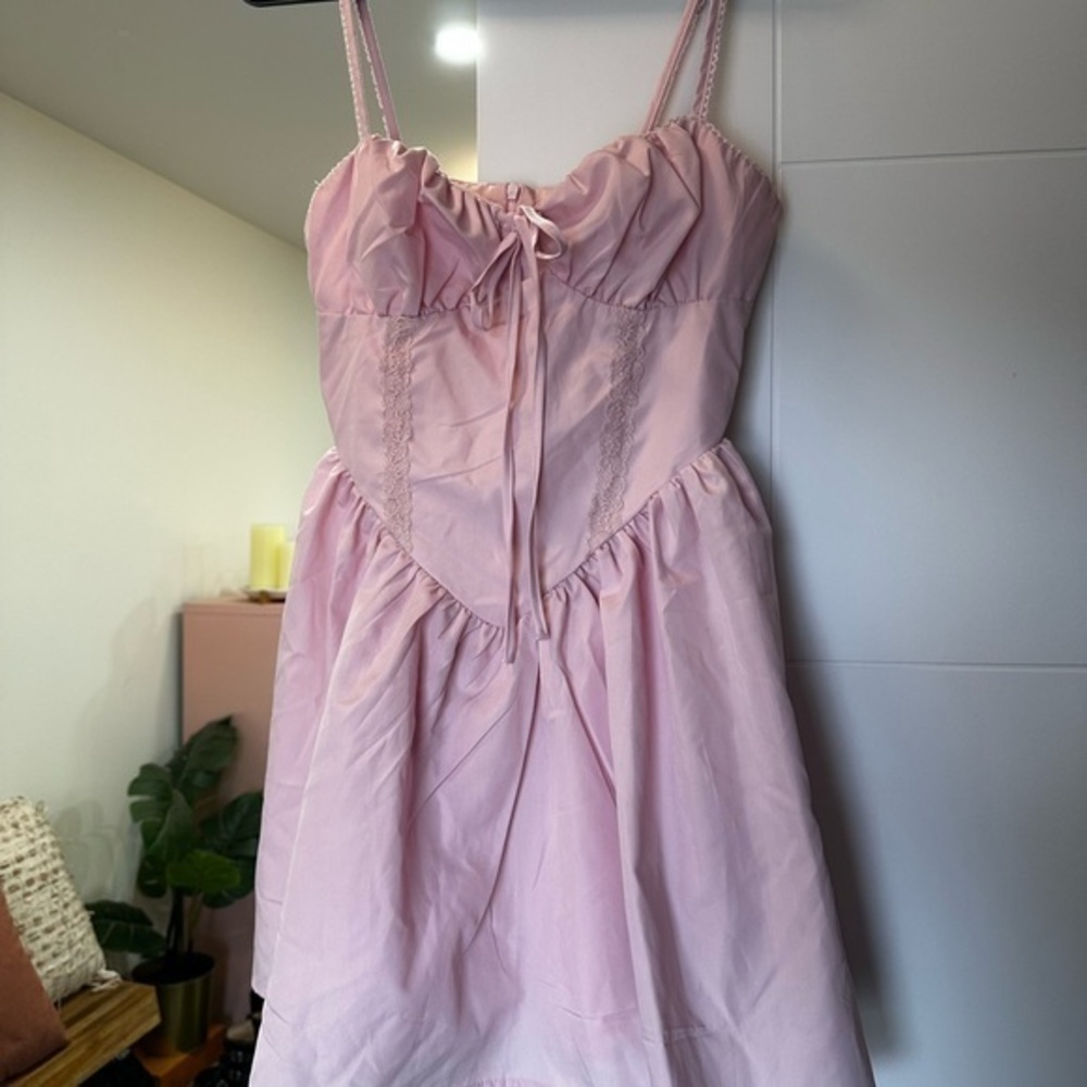Pink Sleeveless Dress with Lace Details